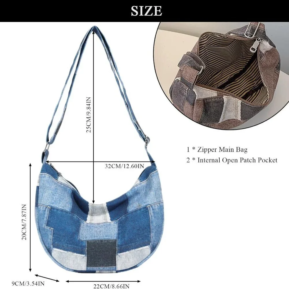 Denim Shoulder Bag Women Casual Fashionable Durable Utility Handbag - Picture 3 of 6